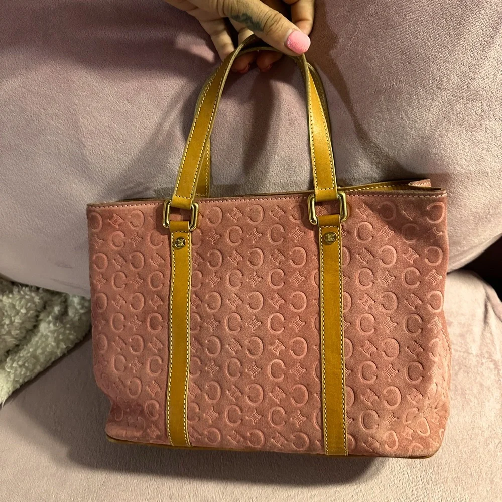 CELINE Tote Bag Pink Suede Leather Vintage Handbag - Picture 3 of 17